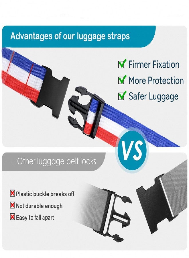 MyyYiTar Nylon Luggage Straps Suitcase Belt Travel Accessories with Adjustable Buckle,Heavy Duty Strap Bright Colors for Easy Identification, 2 Packs Blue-White-Red 2M - Image 3